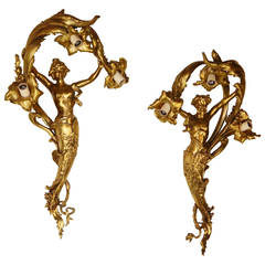 Fabulous Pair of Art Nouveau Style Bronze Sconces