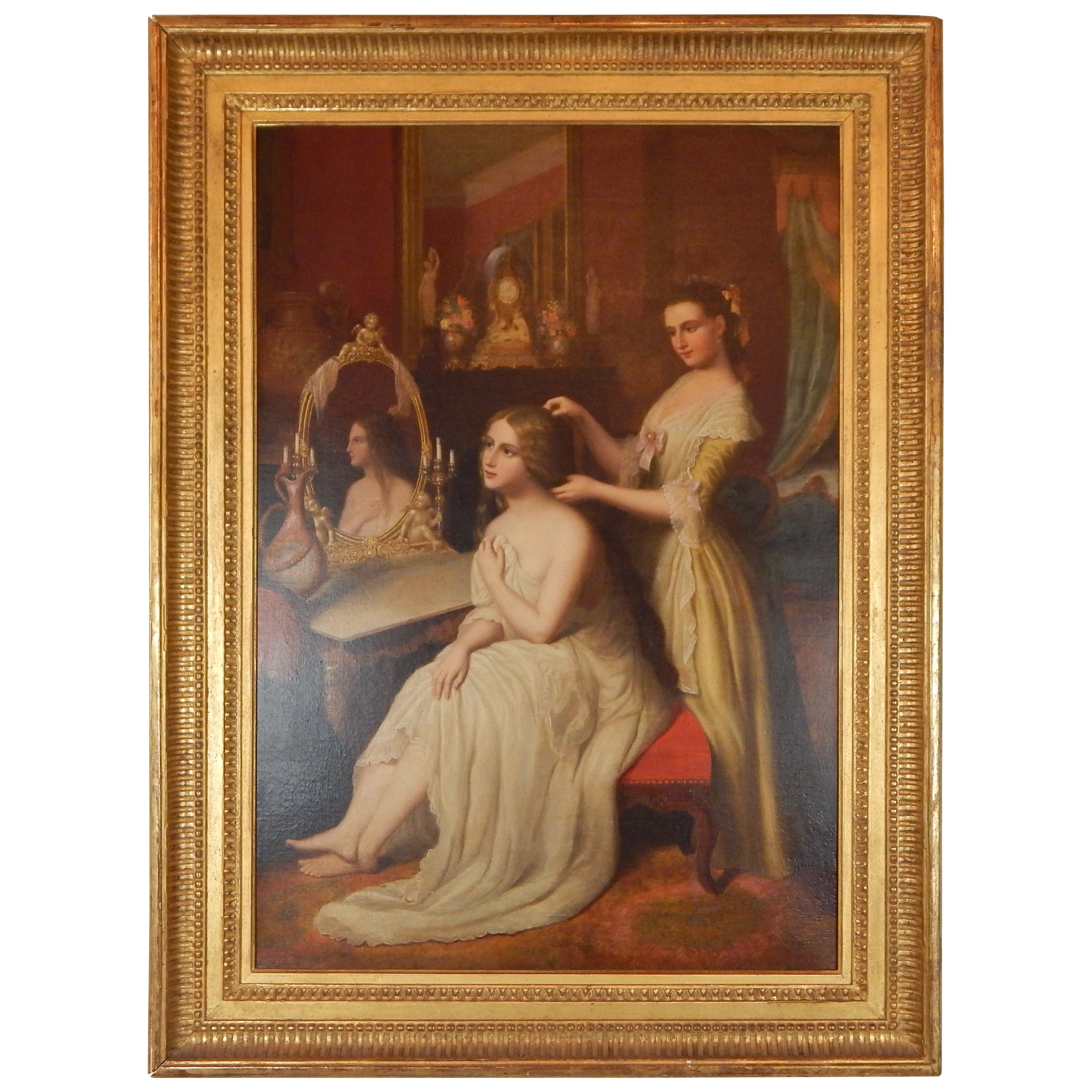 19th Century Oil Painting on Canvas "Getting Ready" For Sale