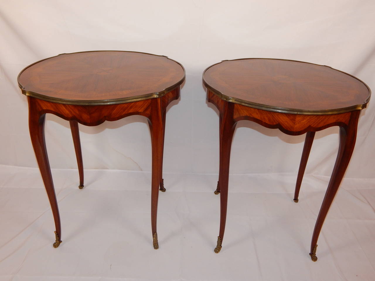Rosewood Pair of Louis XV Style Inlaid Bouillotte Tables For Sale