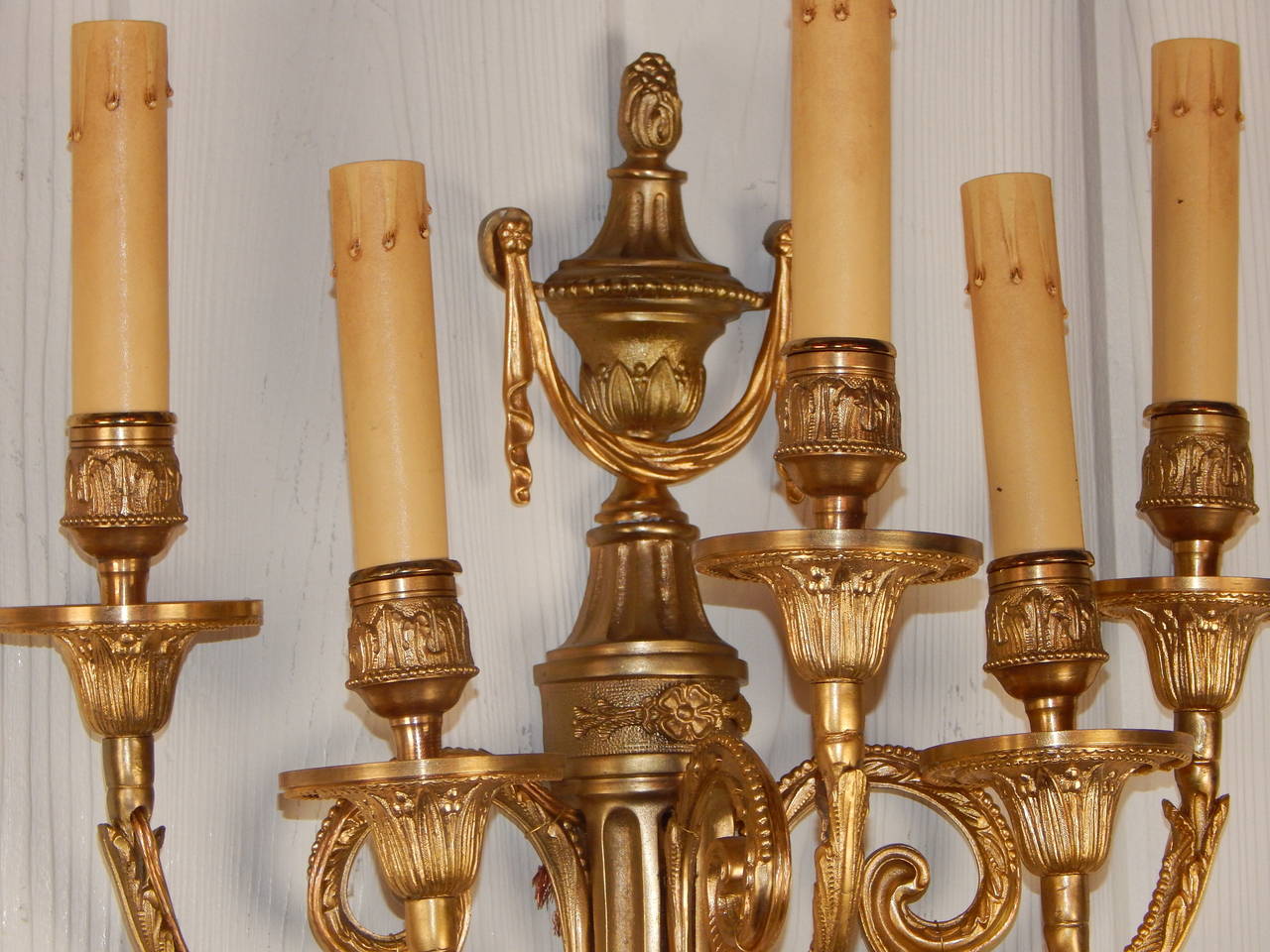 Set of Four Louis XVI Style Five-Arm Sconces In Good Condition For Sale In Bridgeport, CT