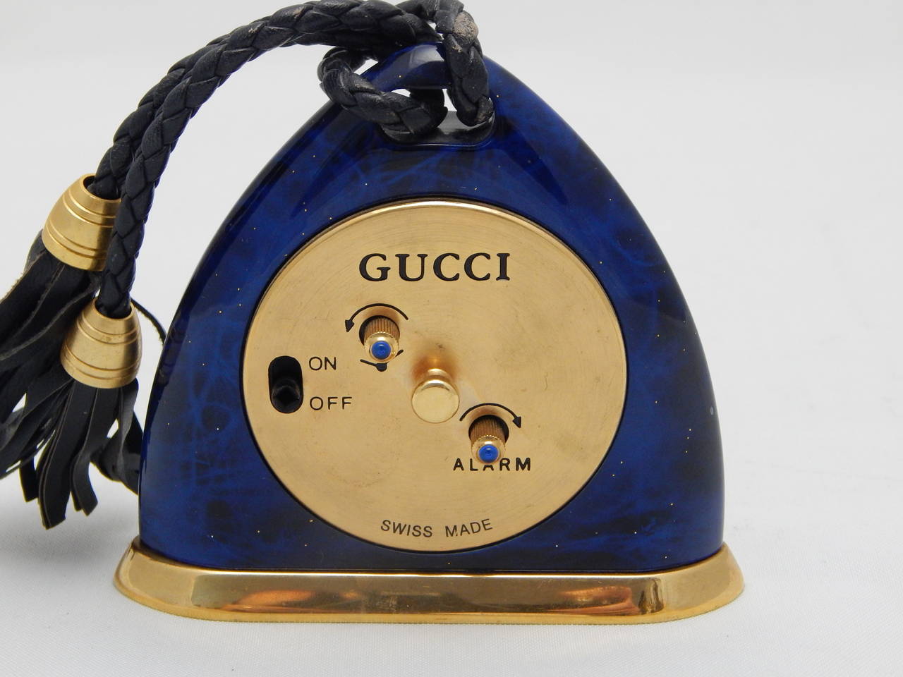 Rare Lapis Color Enamel Gucci Travel Clock In Good Condition In Bridgeport, CT