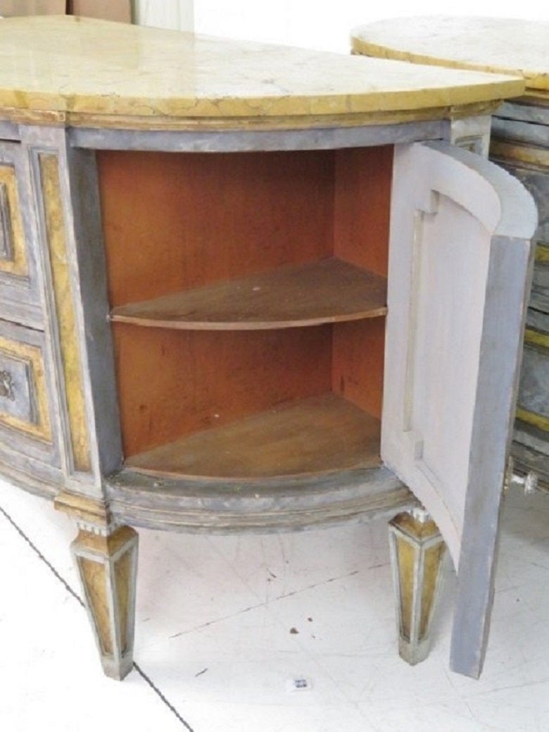 Pair of Large Gustavian Style Marble-Top Demilune Commodes 2