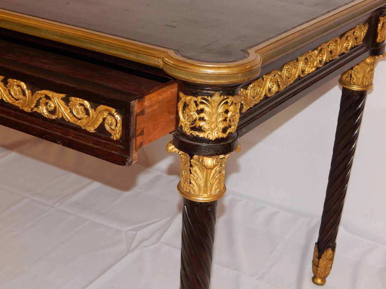 Carved Fine Louis XVI Style Bronze Mounted Writing Table
