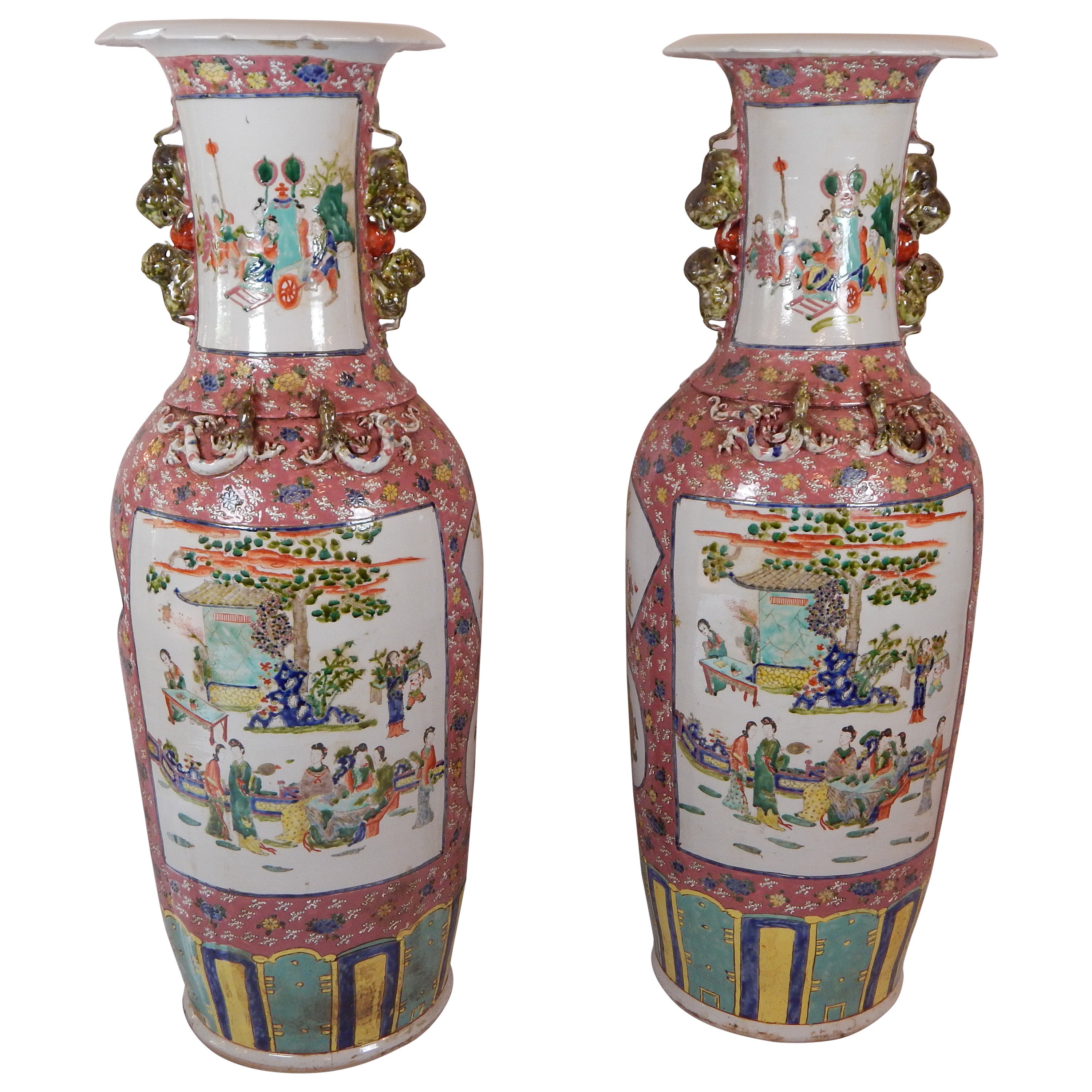 Pair of 48" Chinese Palace Vases For Sale