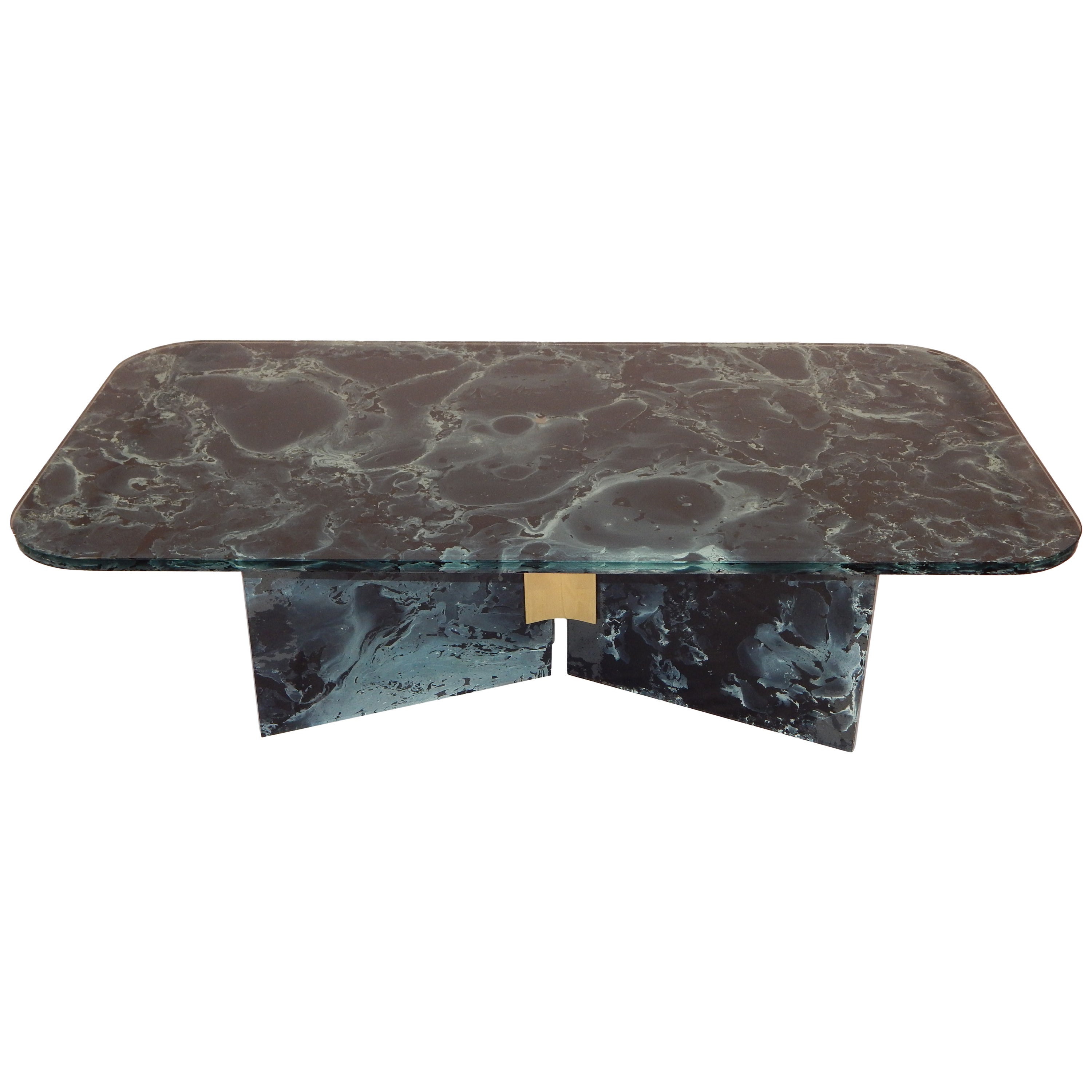 Marbleized Glass Coffee or Cocktail Table For Sale