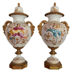 Pair of Sevres Bronze Mounted Covered Vases