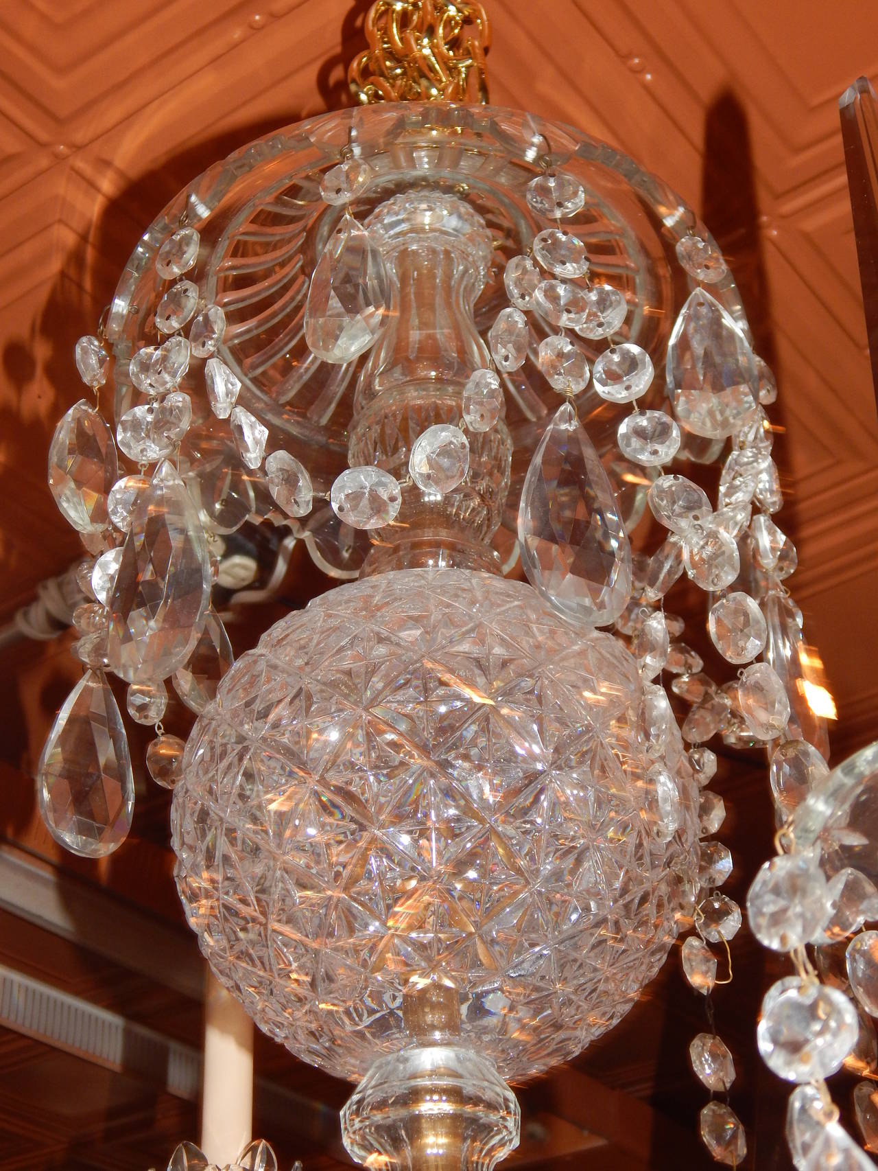 Crystal Large crystal Nine Light Chandelier, Attributed to Waterford Ca. 1900 For Sale