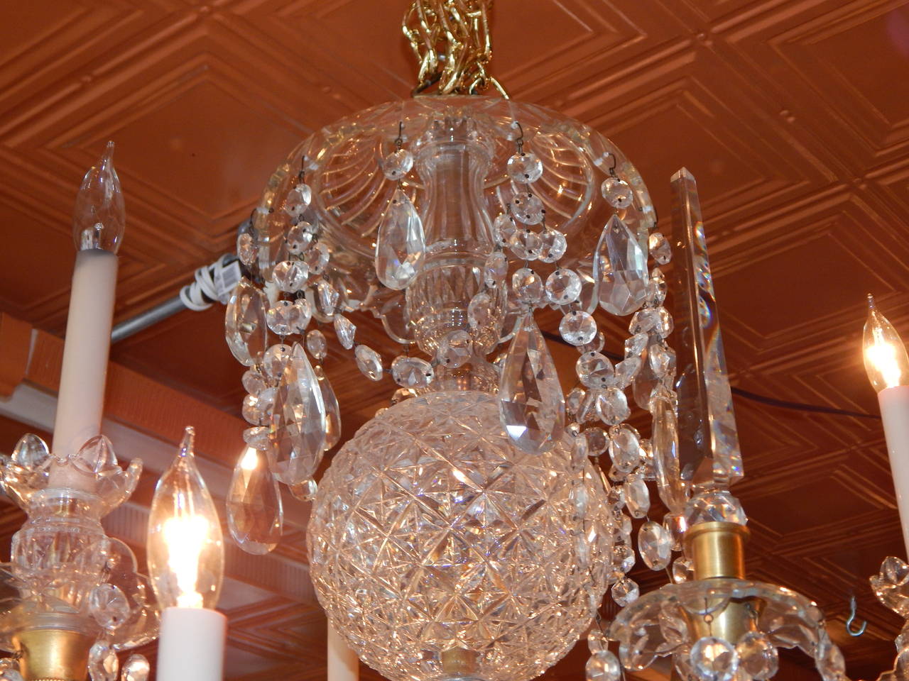 20th Century Large crystal Nine Light Chandelier, Attributed to Waterford Ca. 1900 For Sale