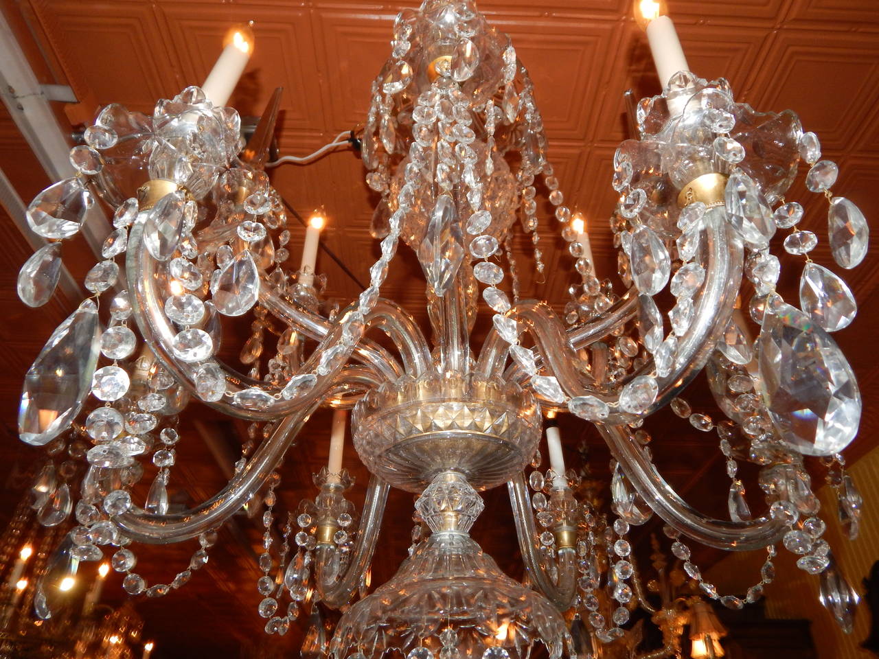 Northern Irish Large crystal Nine Light Chandelier, Attributed to Waterford Ca. 1900 For Sale