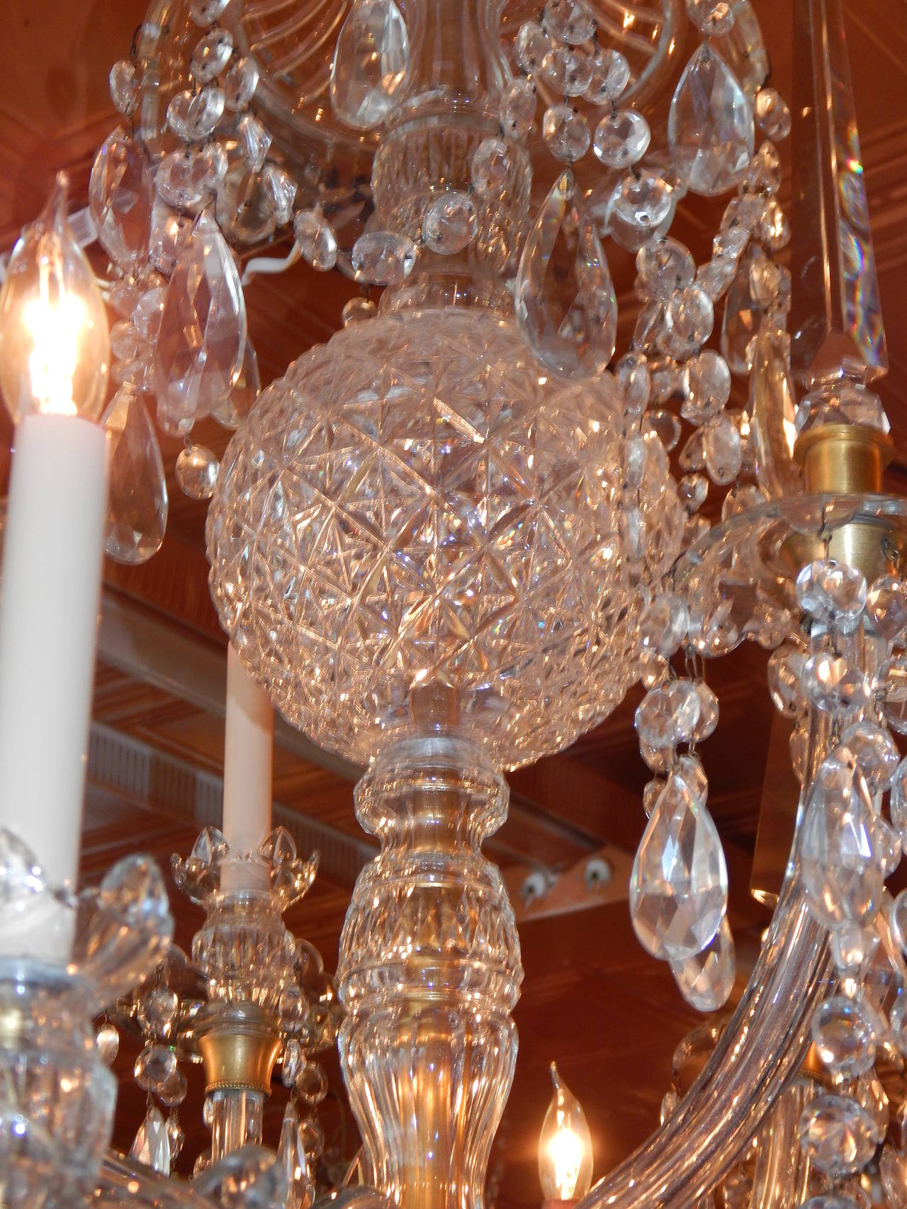 Large crystal Nine Light Chandelier, Attributed to Waterford Ca. 1900 In Good Condition For Sale In Bridgeport, CT