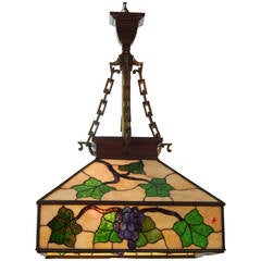 Arts & Crafts Style Leaded Glass Lantern Chandelier