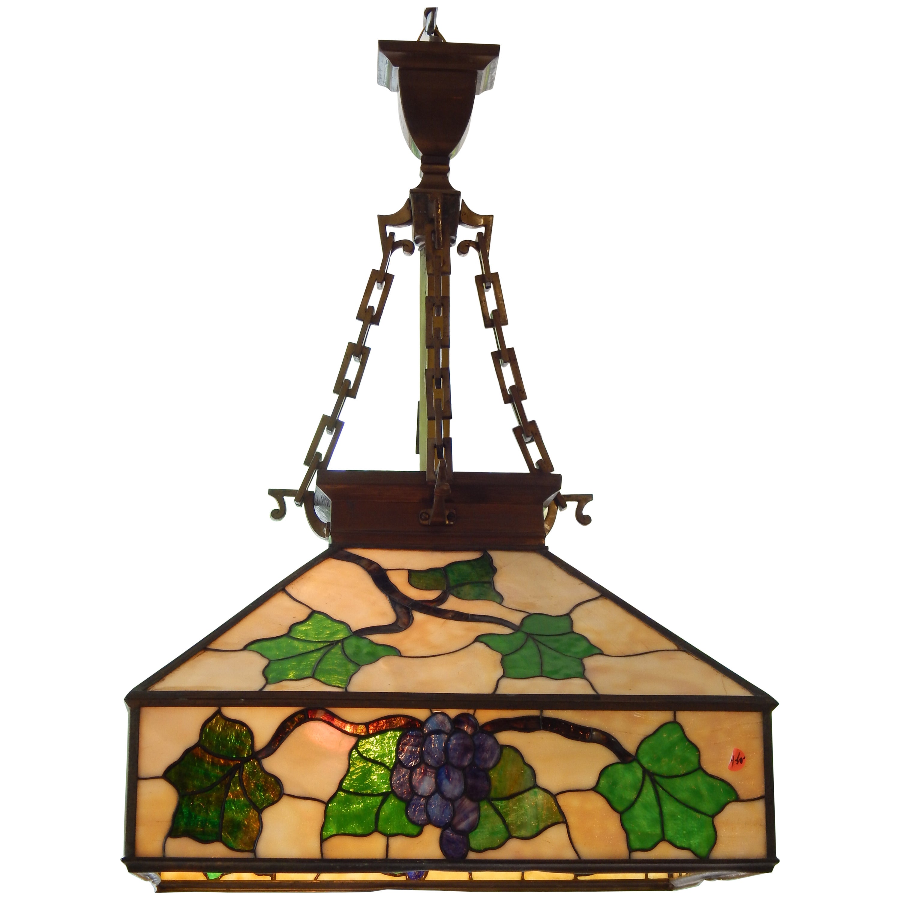 Arts & Crafts Style Leaded Glass Lantern Chandelier For Sale