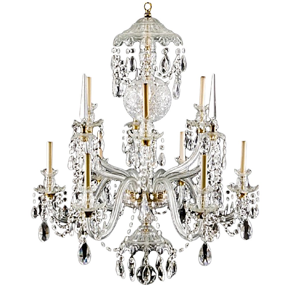 Large crystal Nine Light Chandelier, Attributed to Waterford Ca. 1900 For Sale