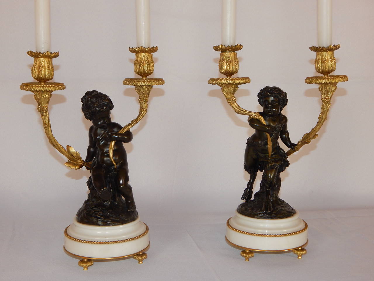 Bronze and Marble Three-Piece Clock Set, A.D. Mougin In Excellent Condition In Bridgeport, CT