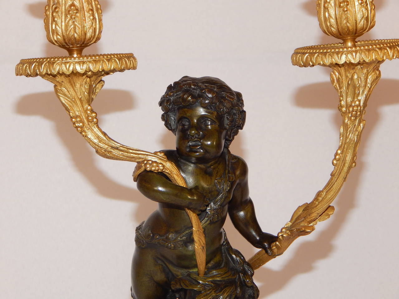 Bronze and Marble Three-Piece Clock Set, A.D. Mougin 1