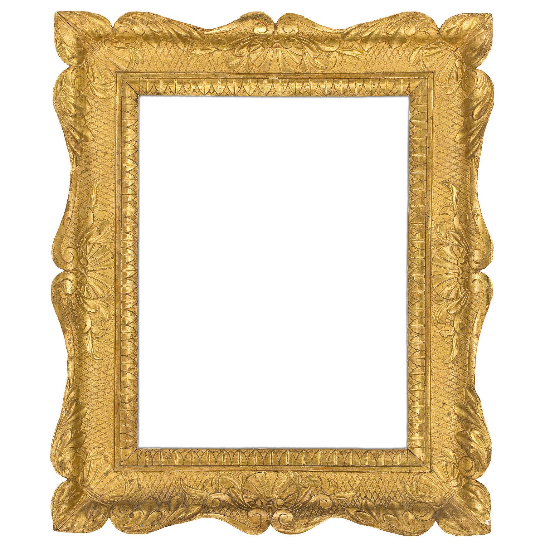 Italienischer, flacher geschnitzter und vergoldeter Rahmen aus dem 19. Jahrhundert