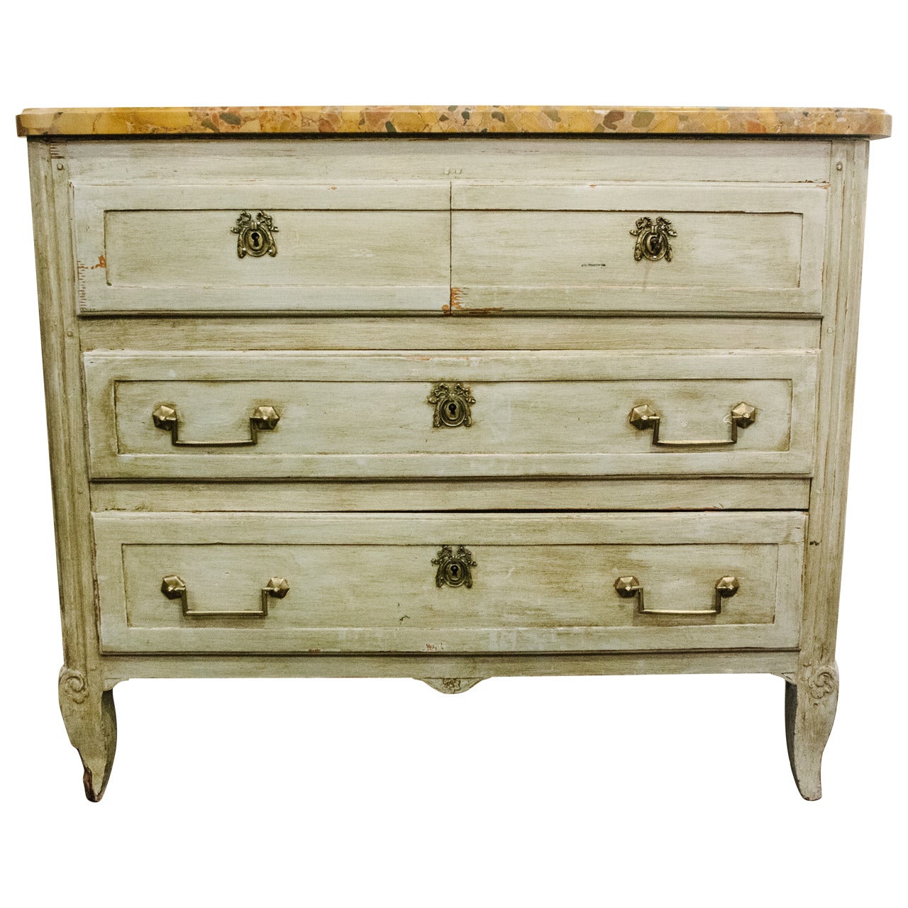 18th Century Painted French Chest with Marble Top
