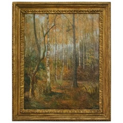 20th Century Oil on Canvas of Trees in Giltwood Frame from Belgium