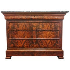 19th Century Louis Philippe Bookmatched Walnut Commode with Marble Top