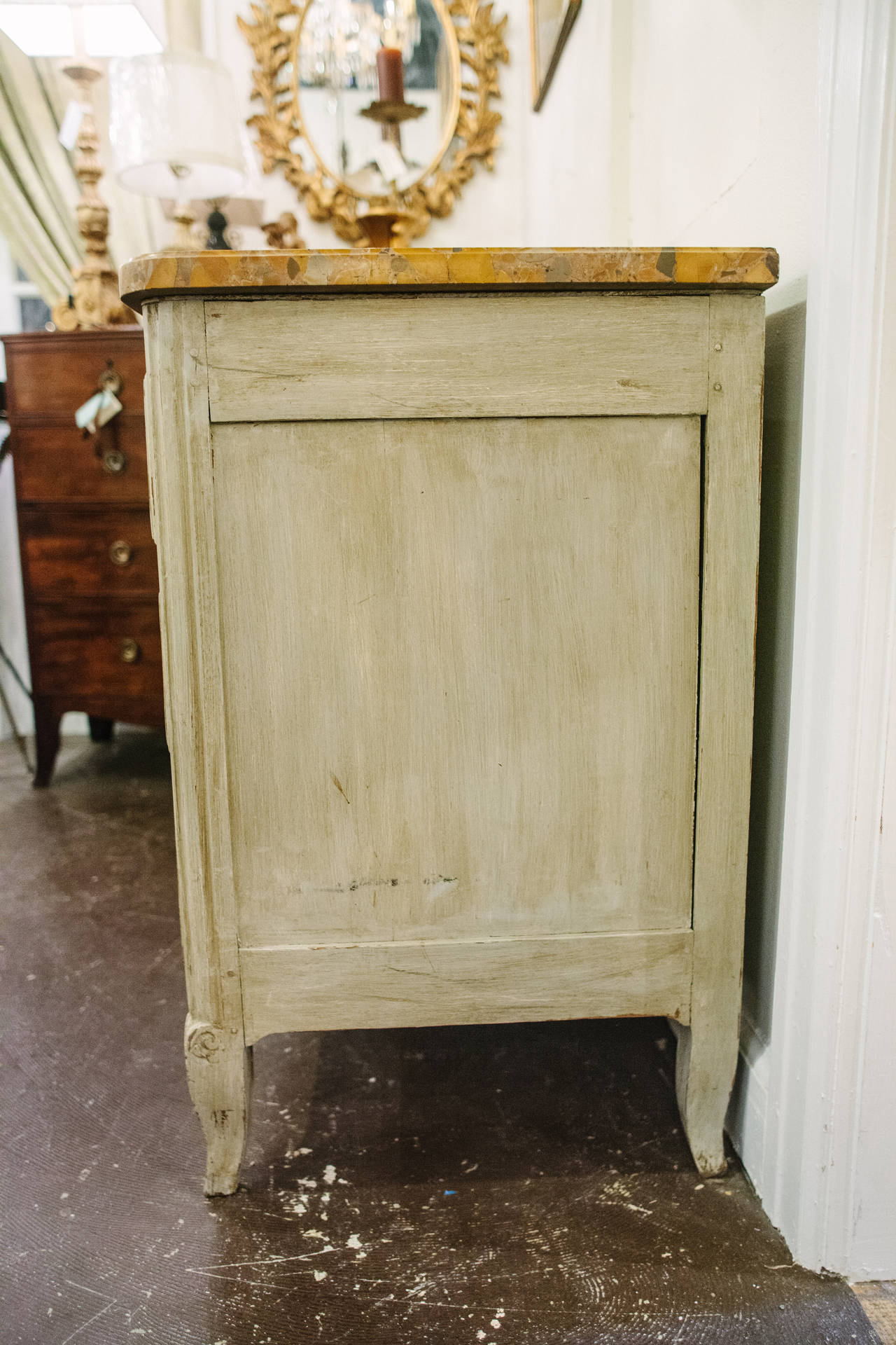 Wood 18th Century Painted French Chest with Marble Top