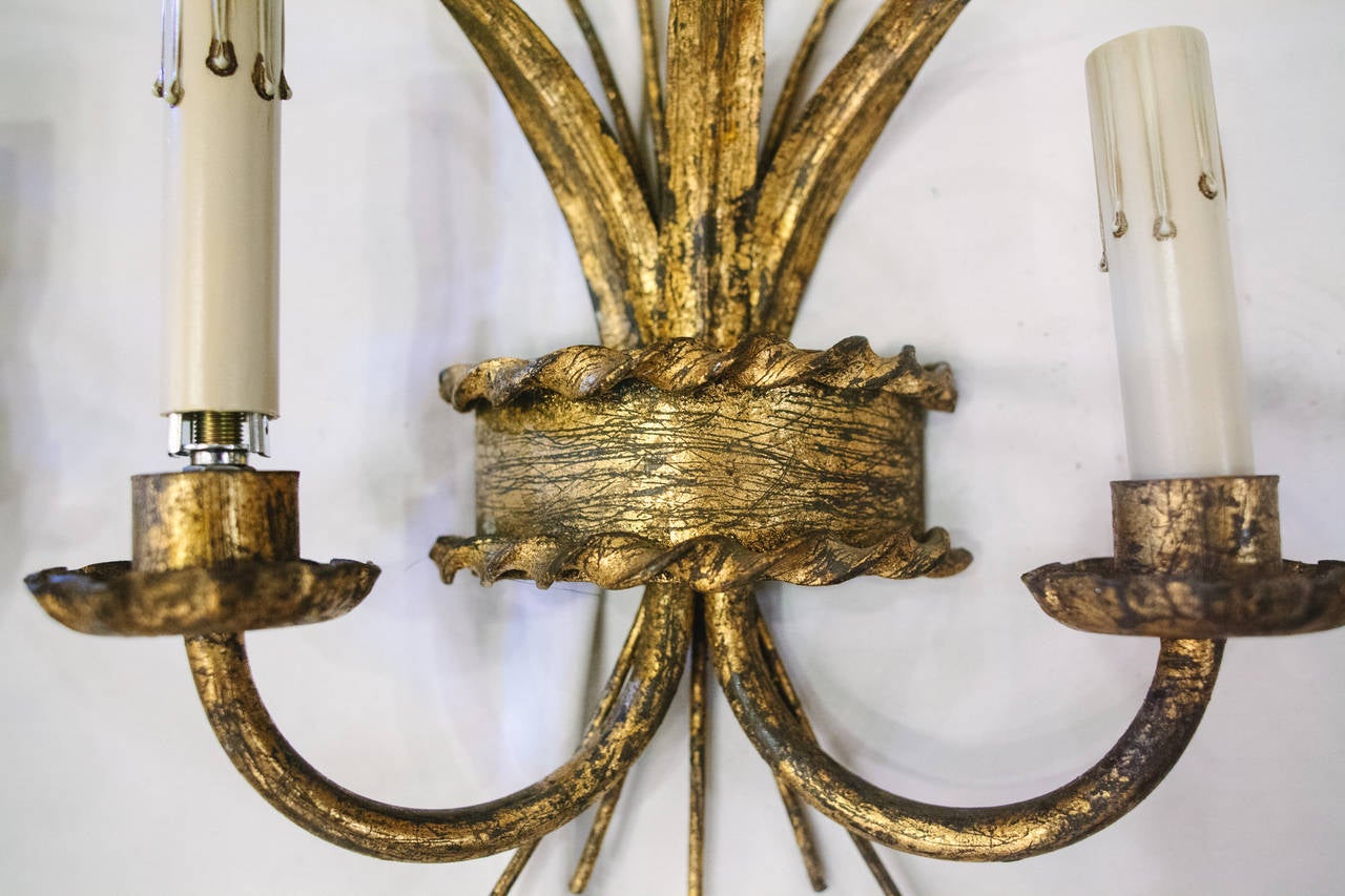Spanish Set of Four 20th Century Gilt Metal Sconces from Barcelona
