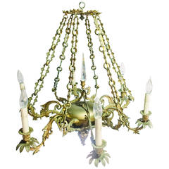 20th Century Gilt Metal Chandelier with Crystal Obelisk