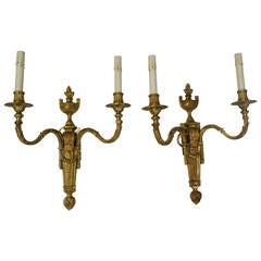 Pair of Louis XVI Style French Bronze Two-Arm Sconces