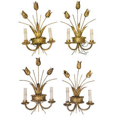 Set of Four 20th Century Gilt Metal Sconces from Barcelona