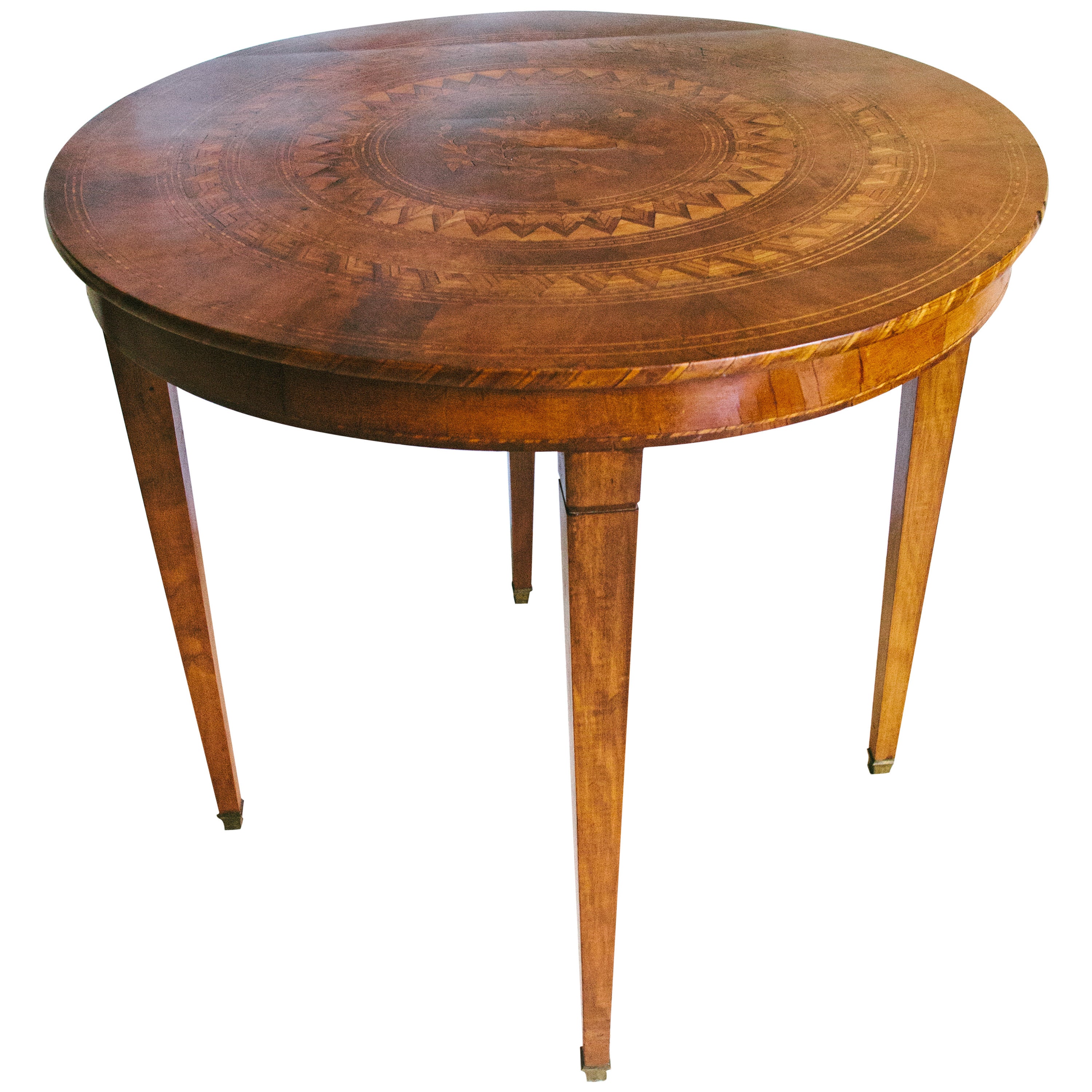 19th Century Continental Walnut Marquetry Table with Center Bird Motif