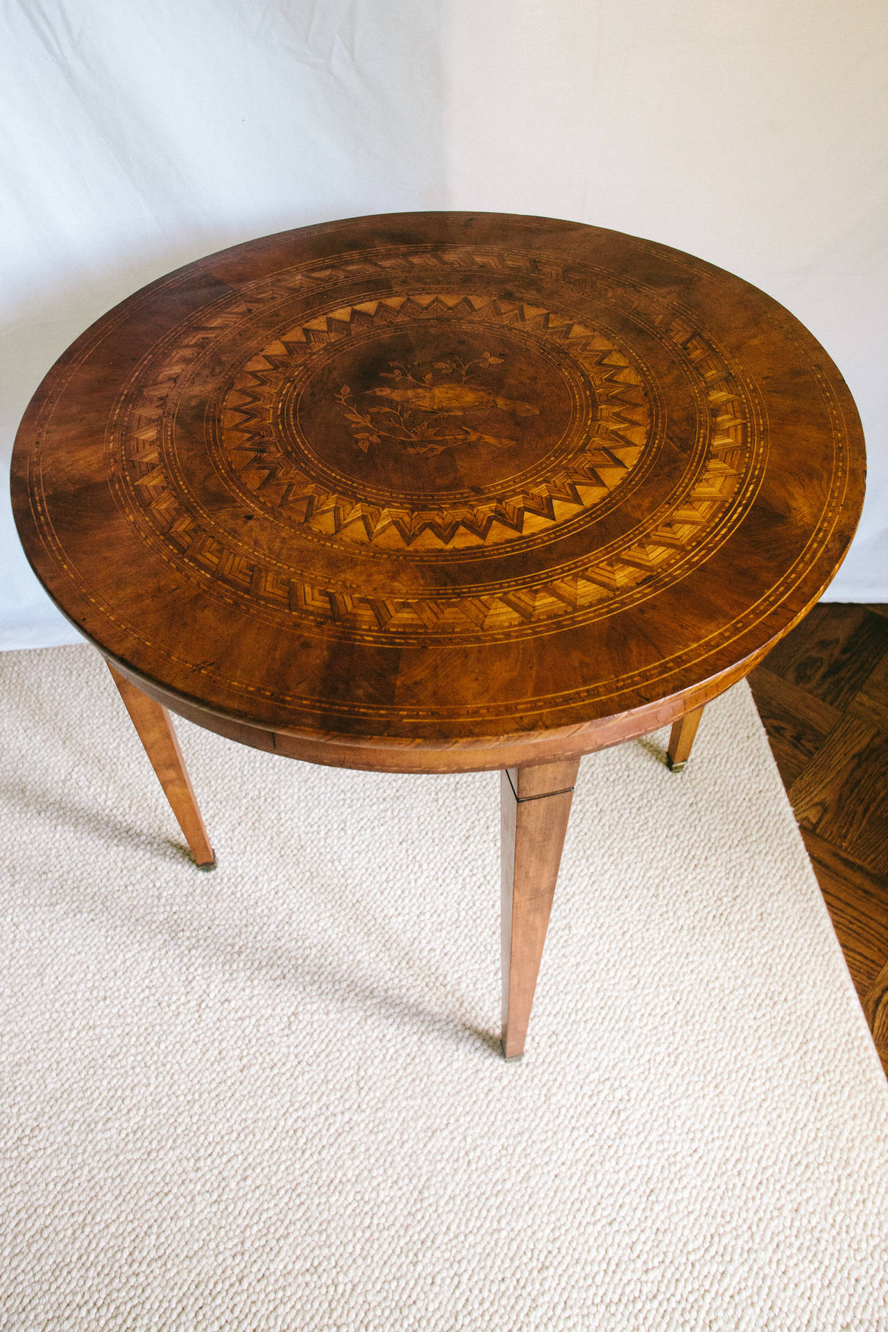 19th Century Continental Walnut Marquetry Table with Center Bird Motif 3