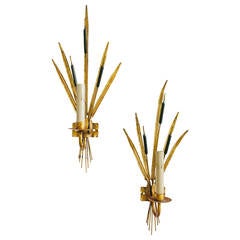 Pair of 20th Century Gold Metal Sconces from Barcelona