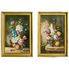 Pair of 19th Century Signed English Botanical Oil Paintings