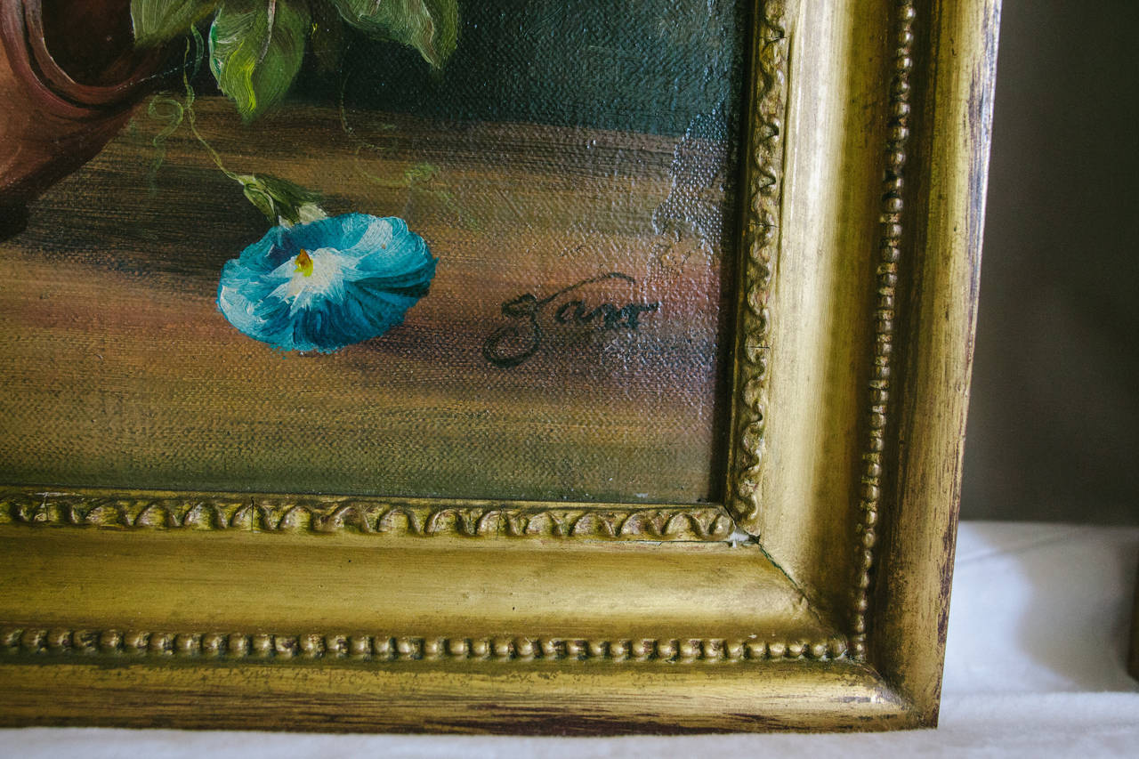 Pair of 19th Century Signed English Botanical Oil Paintings In Excellent Condition In Nashville, TN