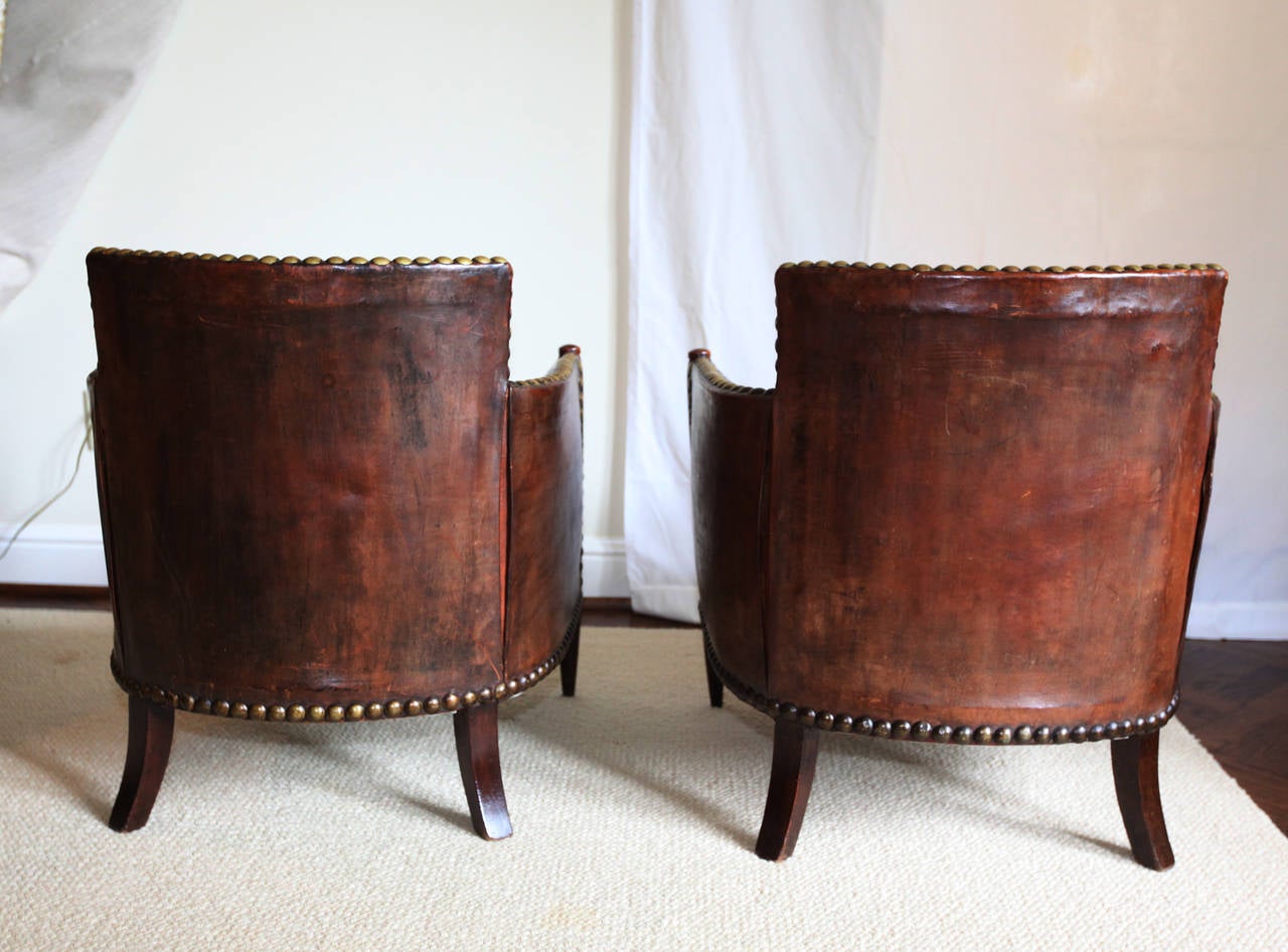 Pair of 20th Century French Art Deco Leather Armchairs attributed to Paul Follot 3