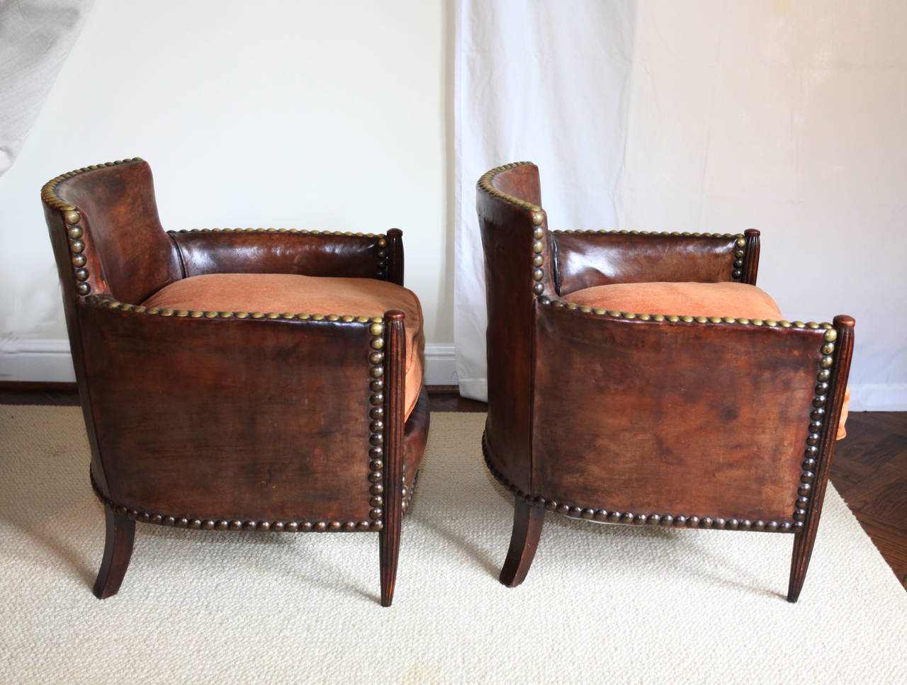 Pair of 20th Century French Art Deco Leather Armchairs attributed to Paul Follot 2