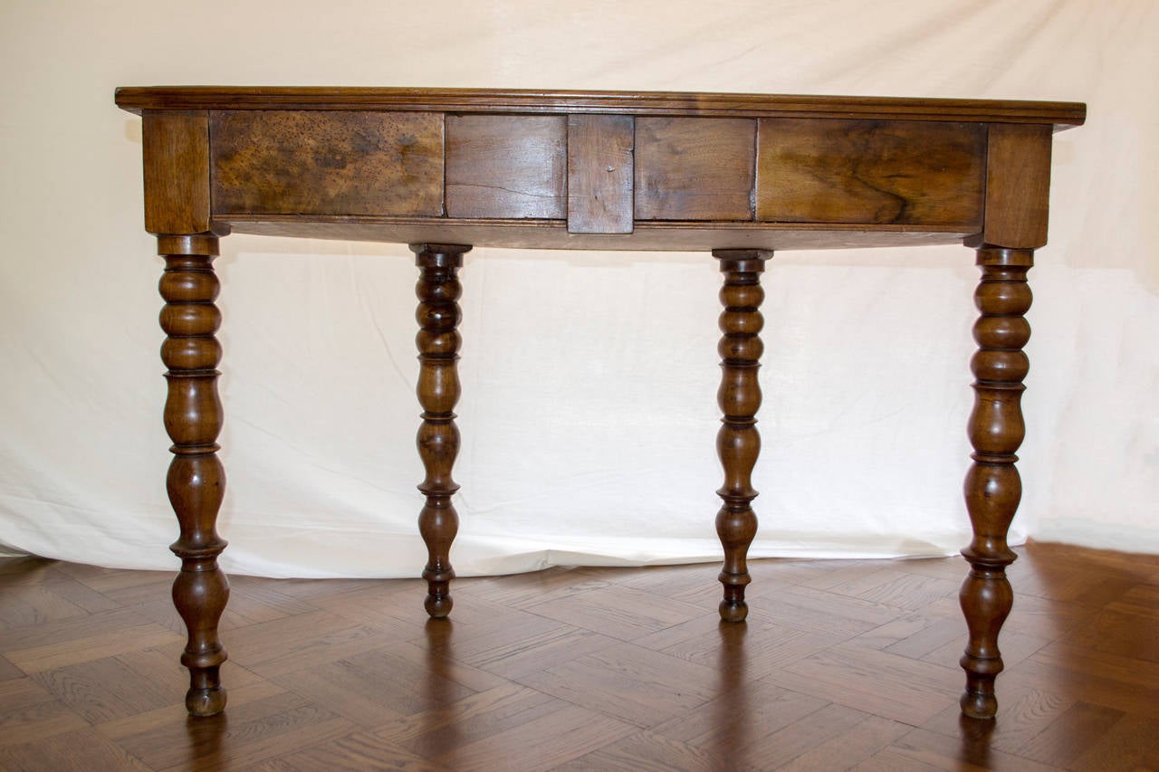 19th Century French Walnut Demilune Table In Excellent Condition In Nashville, TN