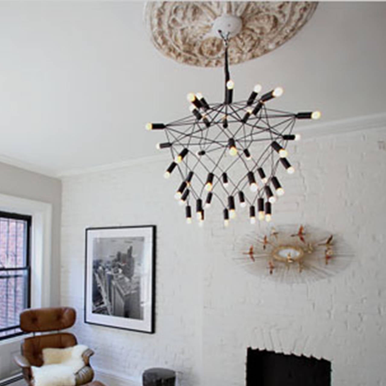 Powder-Coated Patrick Townsend Orbit Black Chandelier For Sale