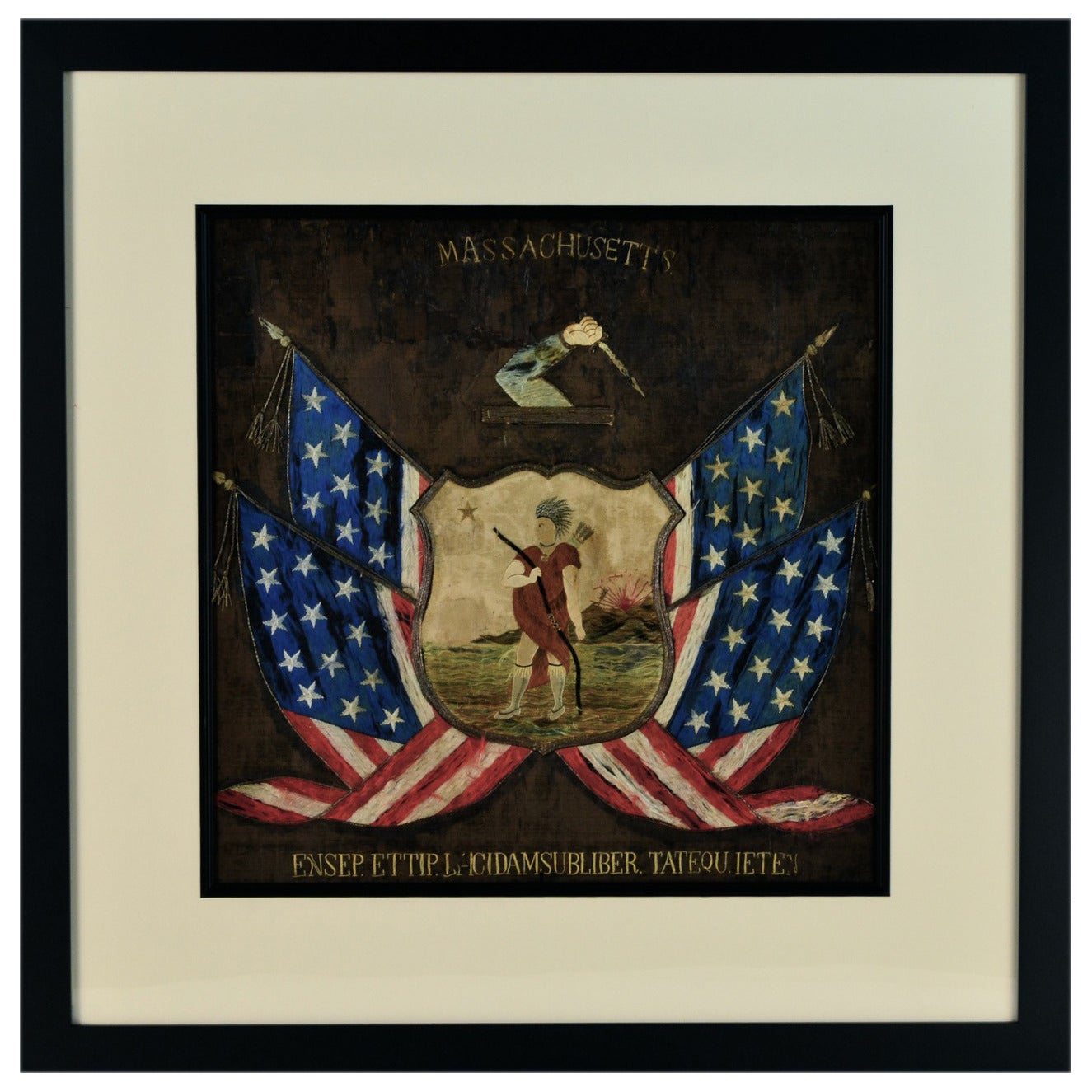 Exquisite Antique Silk Massachusetts State Seal For Sale