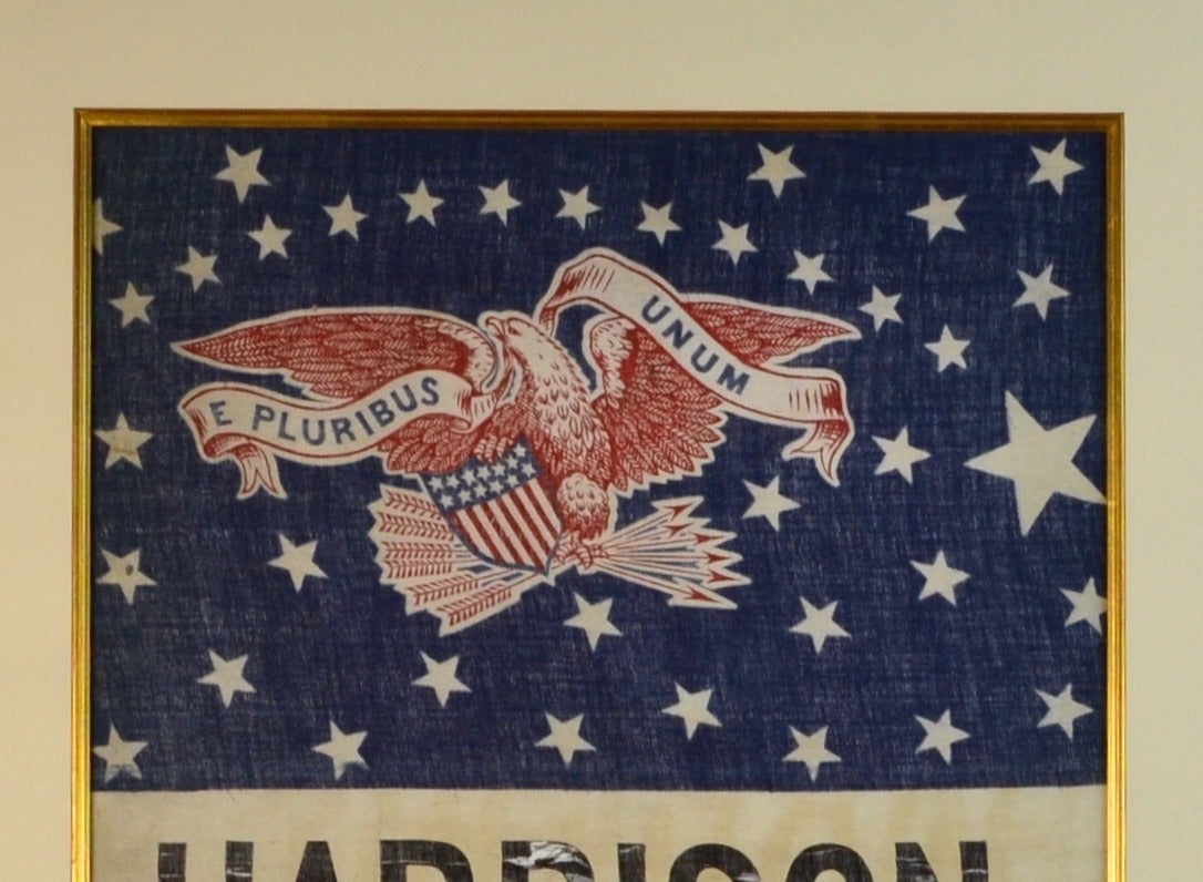 Benjamin Harrison and Levi Morton ran against the incumbent President Grover Cleveland in the election of 1888. Mr. Harrison and Morton were the winners of the election.

This is a banner was used to decorate a large hall where the