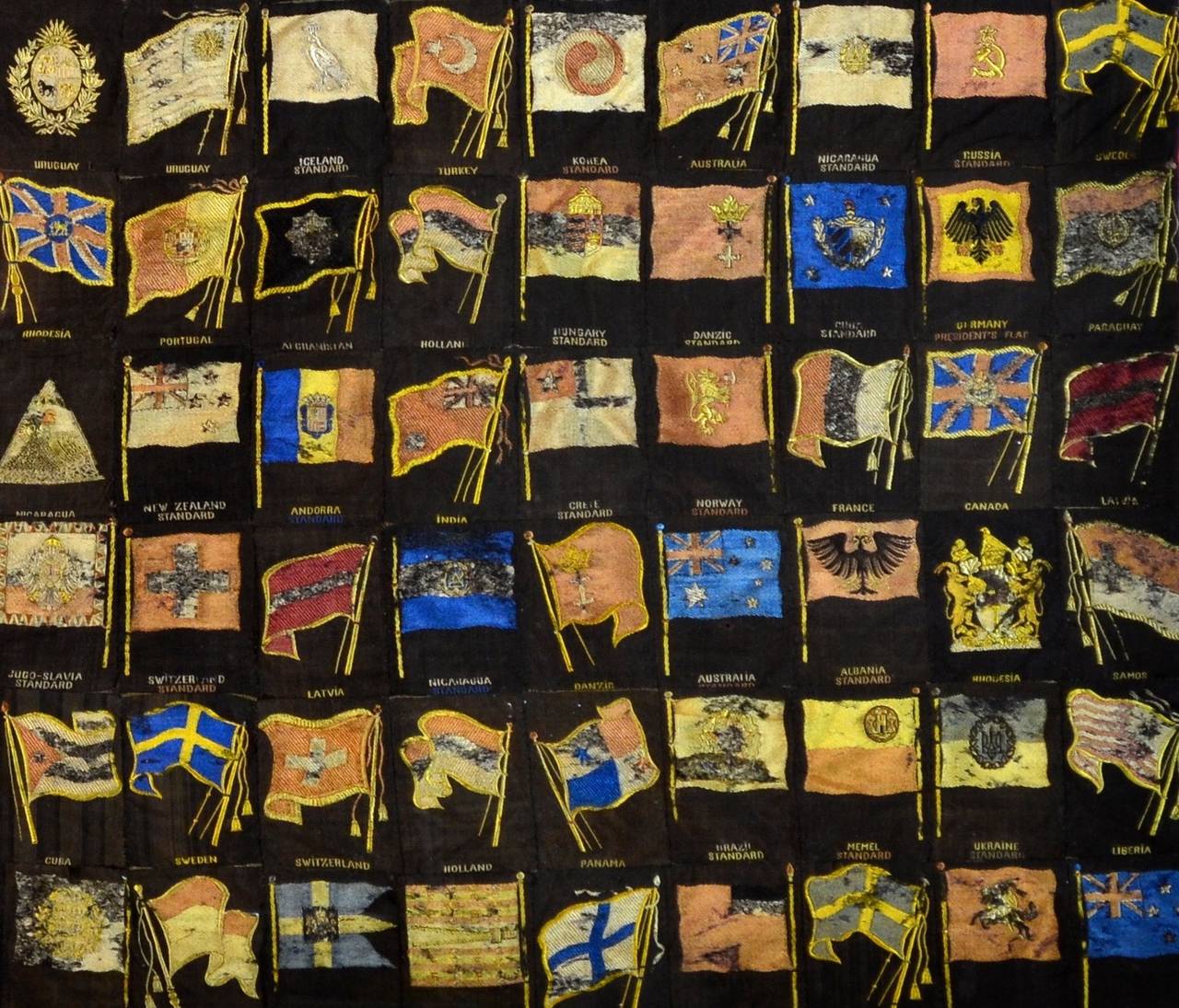 Needlework Collection of Antique International Flags For Sale