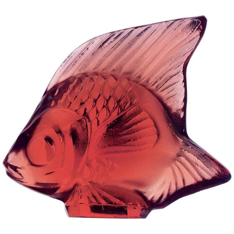 For Sale: Red Fish Sculpture in Crystal Glass by Lalique