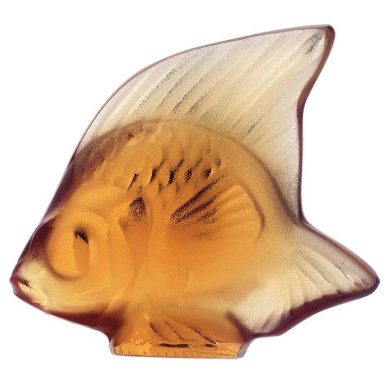 For Sale: Orange (Amber) Fish Sculpture in Crystal Glass by Lalique