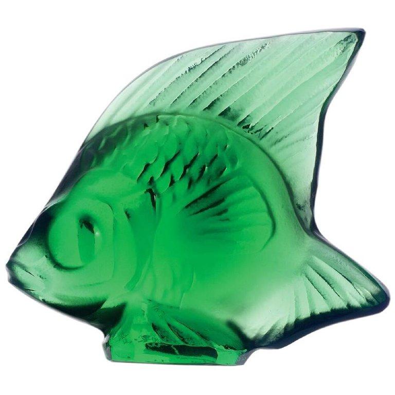 For Sale: Green (Emerald) Fish Sculpture in Crystal Glass by Lalique