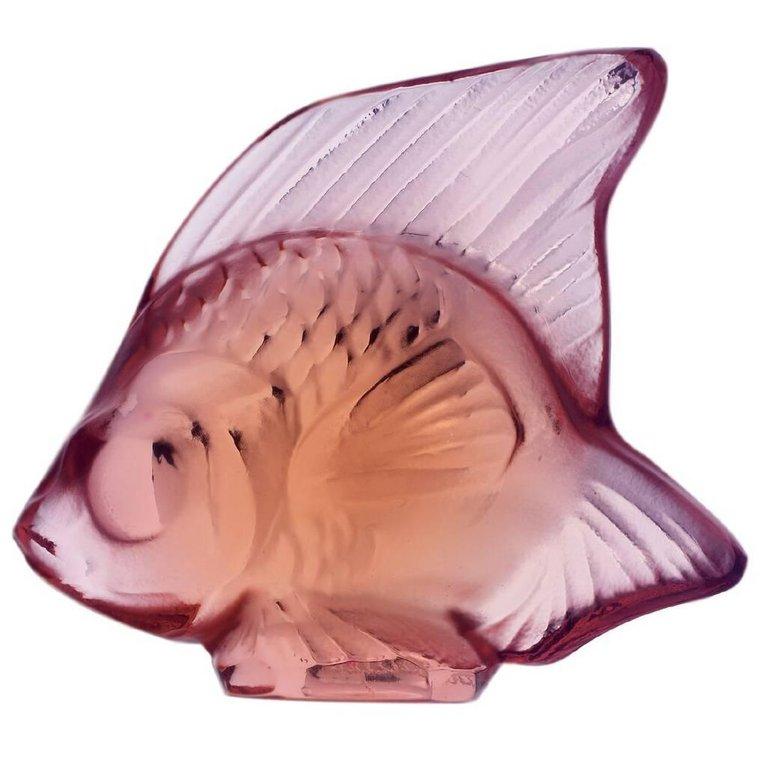 For Sale: Pink (Parma) Fish Sculpture in Crystal Glass by Lalique