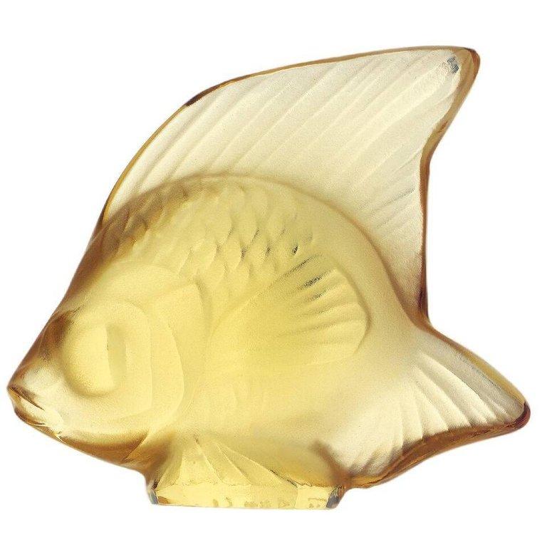 For Sale: Yellow (Yellow Gold) Fish Sculpture in Crystal Glass by Lalique