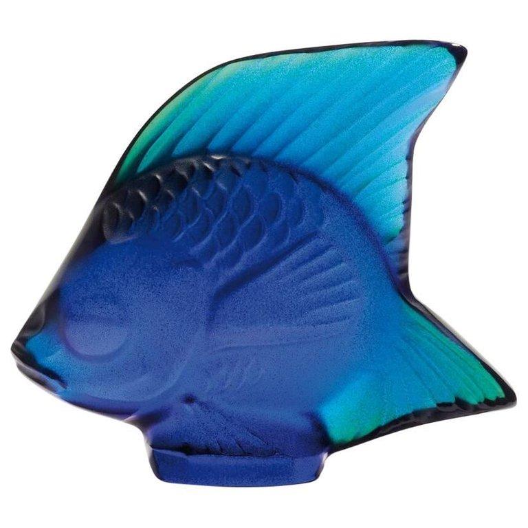 For Sale: Blue (Cap Ferrat Blue Luster) Fish Sculpture in Crystal Glass by Lalique