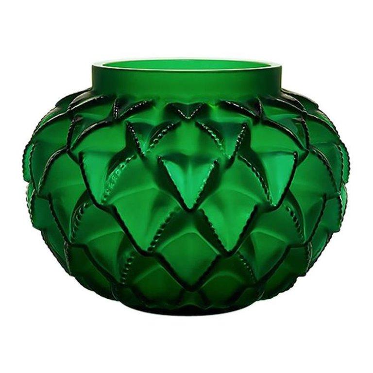 For Sale: Green (Lime Green) Small Languedoc Vase in Crystal Glass by Lalique