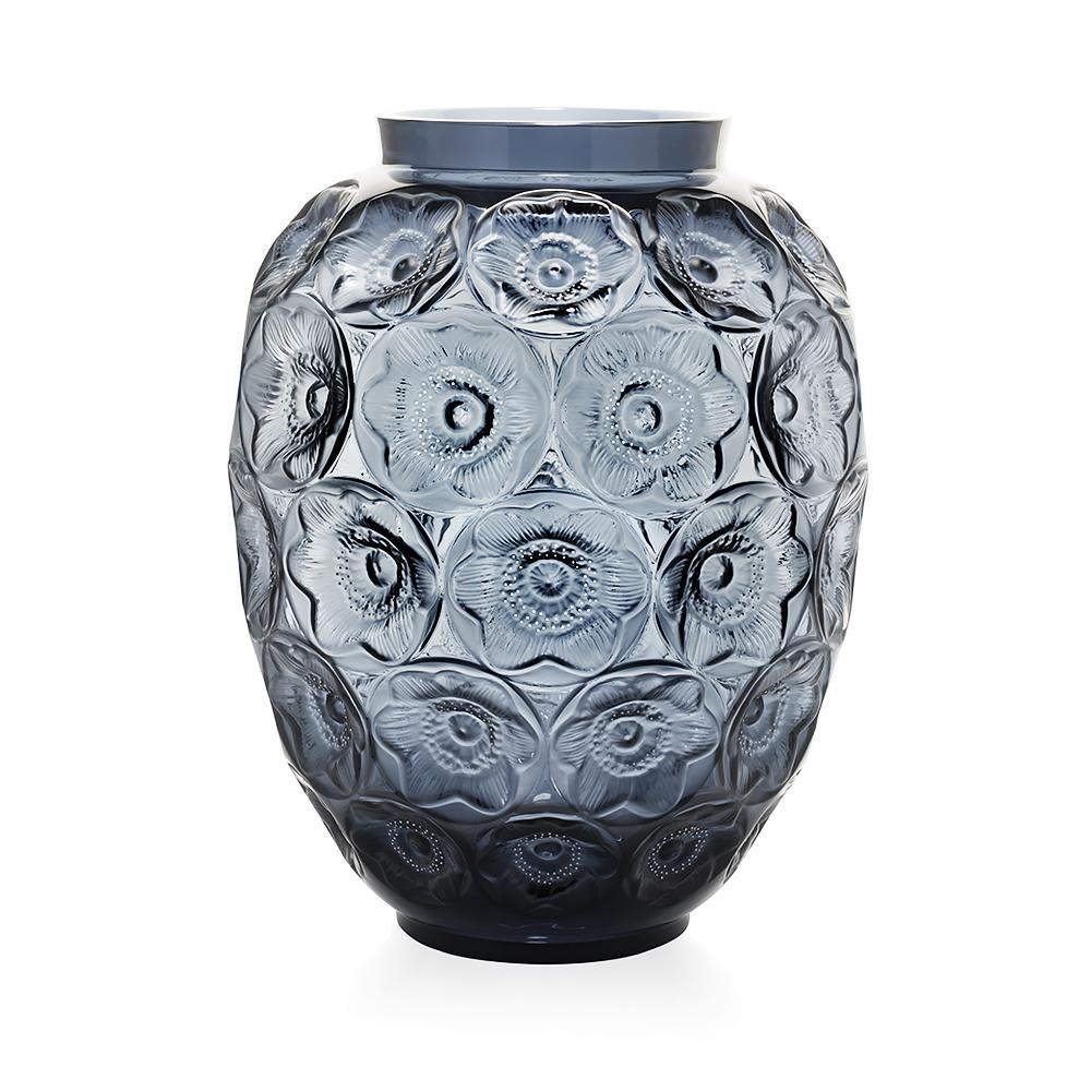 For Sale: Blue (Midnight Blue) Limited Edition Grand Anemones Vase in Crystal Glass by Lalique