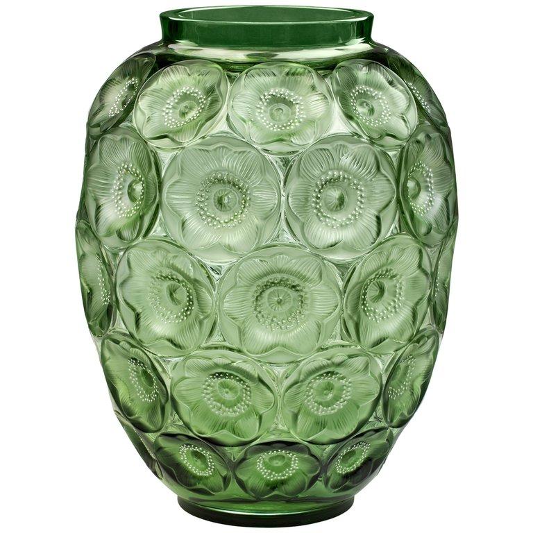 For Sale: Green (Lime Green) Limited Edition Grand Anemones Vase in Crystal Glass by Lalique