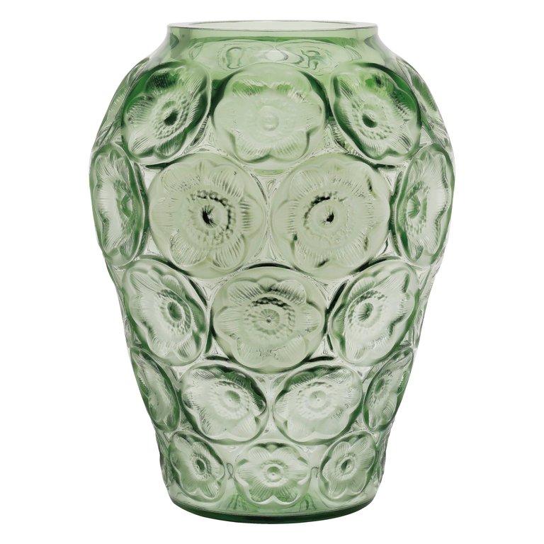 For Sale: Green (Lime Green) Anemones Vase in Crystal Glass by Lalique